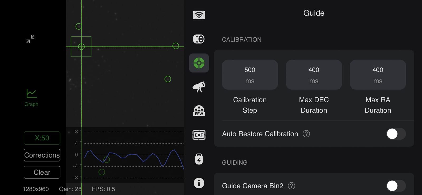 ZWO ASI Air - Guide Calibration Settings